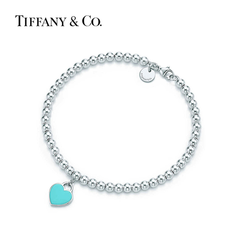 蒂芙尼 925银 Return to Tiffany系列 珠式心牌 蓝色手链27630146